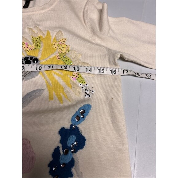 Escada Sweater Virgin Wool Embroidered Flowers Women's Size S FLAW - Picture 5 of 9